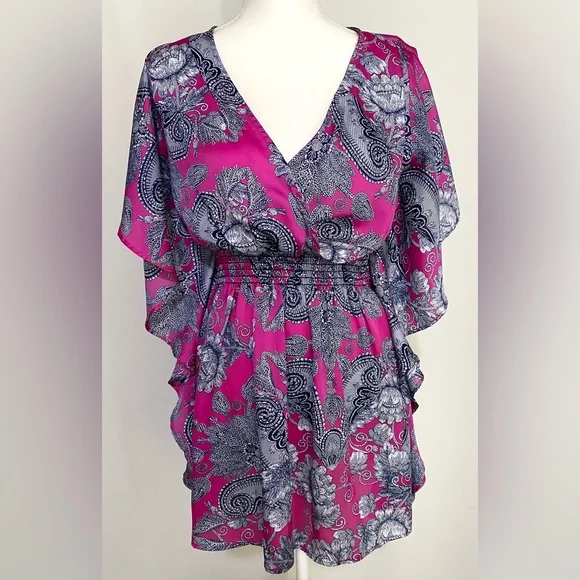 Freshine Womens M Purple Floral Paisley Satin Tunic Top Boho Coastal Cowgirl - Picture 2 of 13